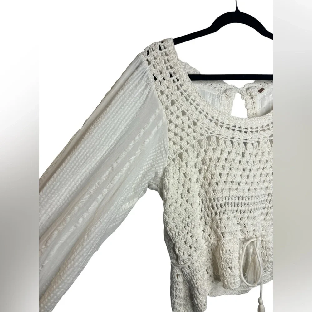 Free People Crochet Knot Festival Boho Top in Ivory